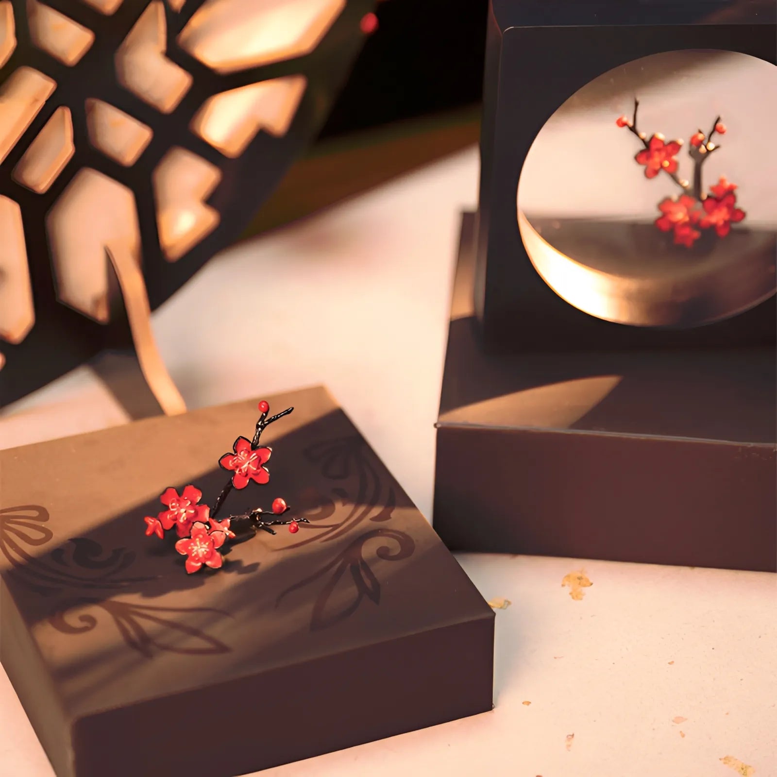 Hu Tao brooch plum blossom detail layered metal craftsmanship