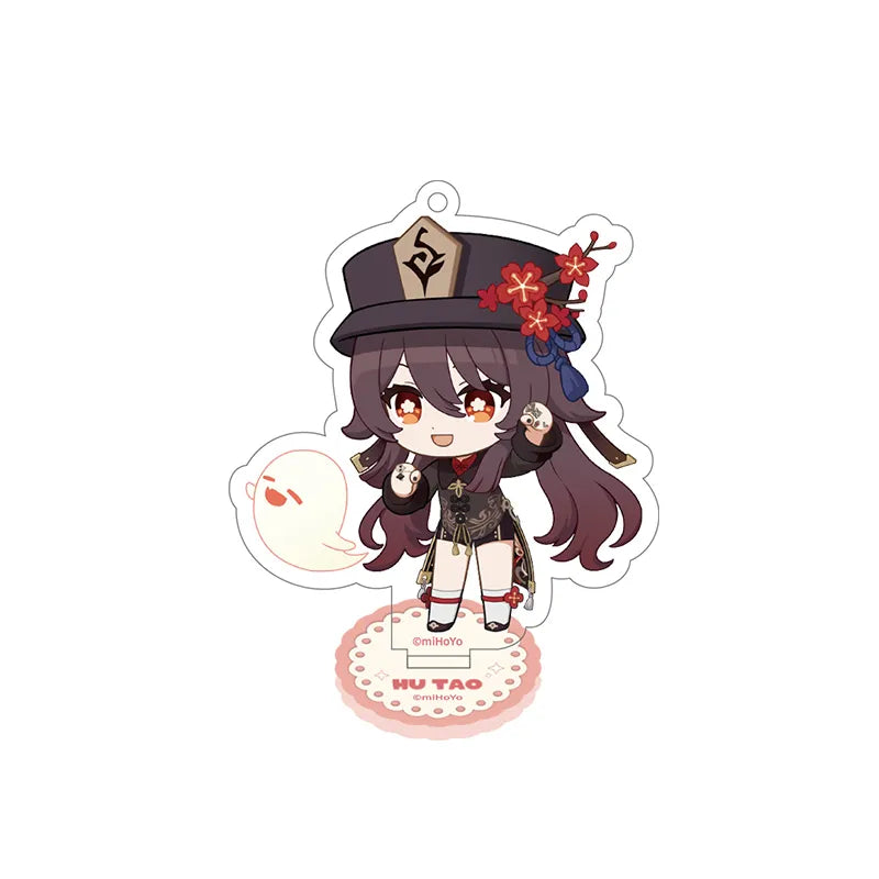 Genshin Hu Tao Stellar Recollection series acrylic standee with playful chibi artwork and acrylic display base