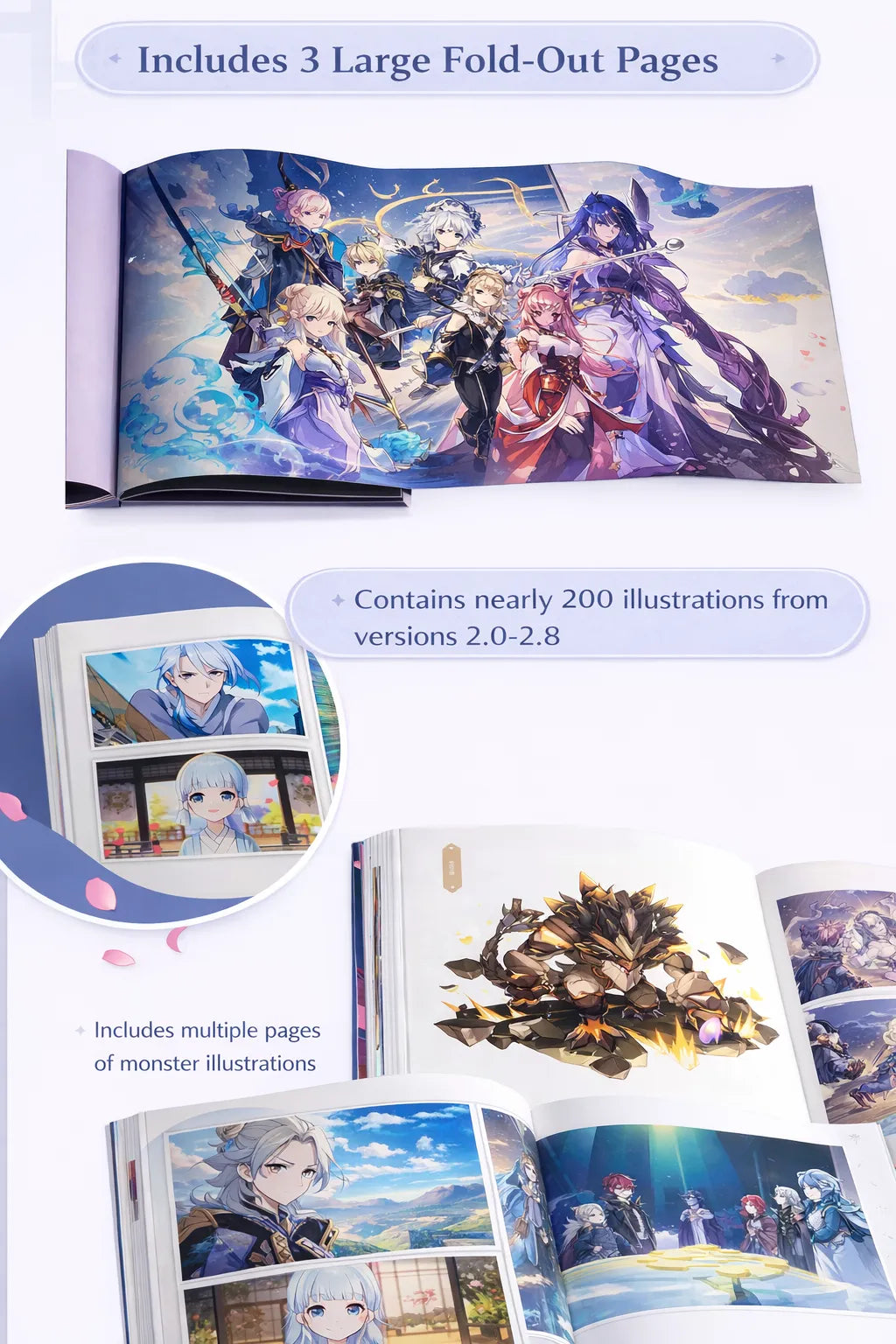 Genshin Impact Illustration Collection Vol.2 fold out pages large illustration spread