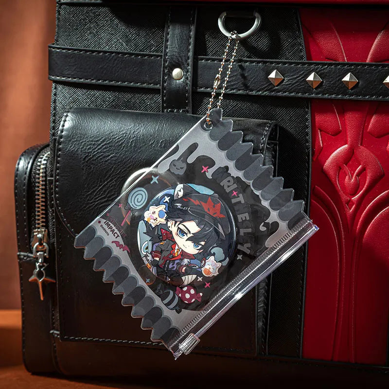 Genshin Immernachtreich Reverie Series badges with protective sleeves featuring collectible character artwork
