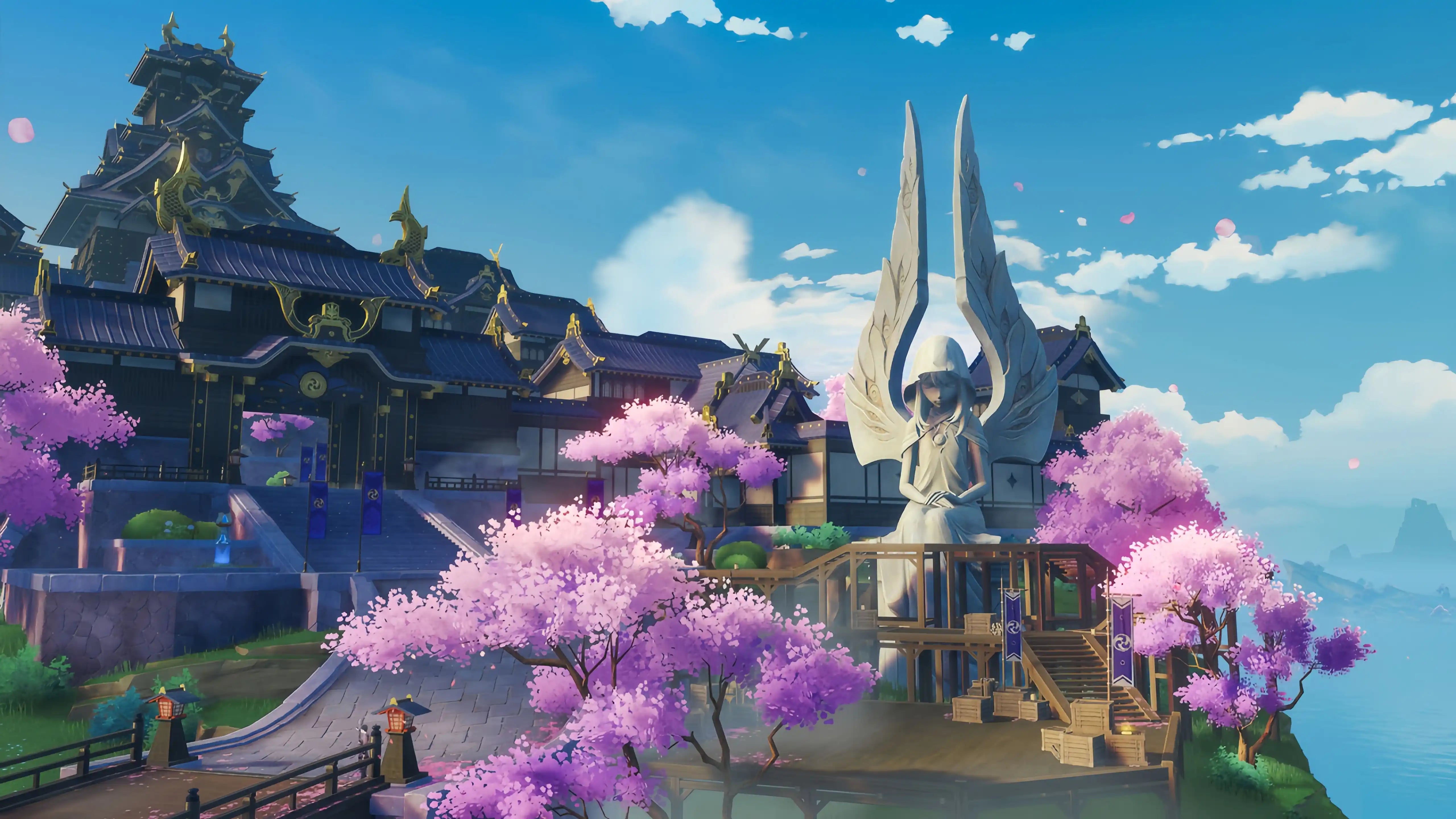 Genshin Impact Inazuma characters featured against the scenery of the Electro nation