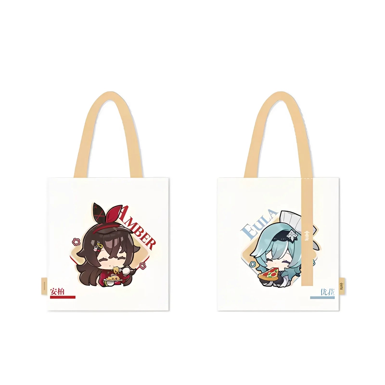 Genshin Impact Journey's Voyage tote bag Amber and Eula design front and back