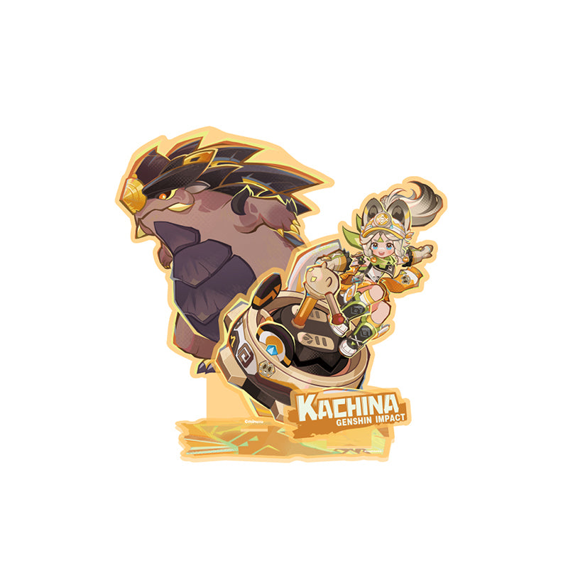 Genshin Kachina acrylic standee from The Rhythms of the Cosmic Trail Series with energetic adventure themed artwork