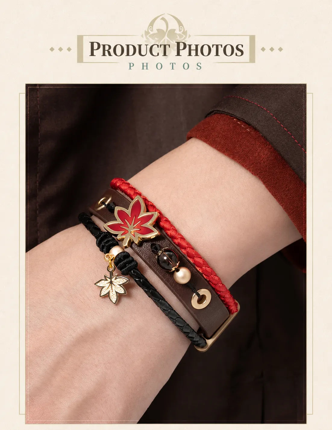 Autumn-themed Kazuha bracelet with translucent maple leaf centerpiece