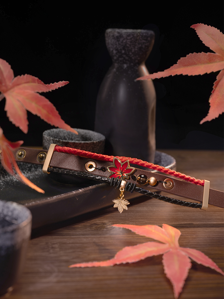 Kazuha themed bracelet styled with autumn maple leaves and layered decorative elements