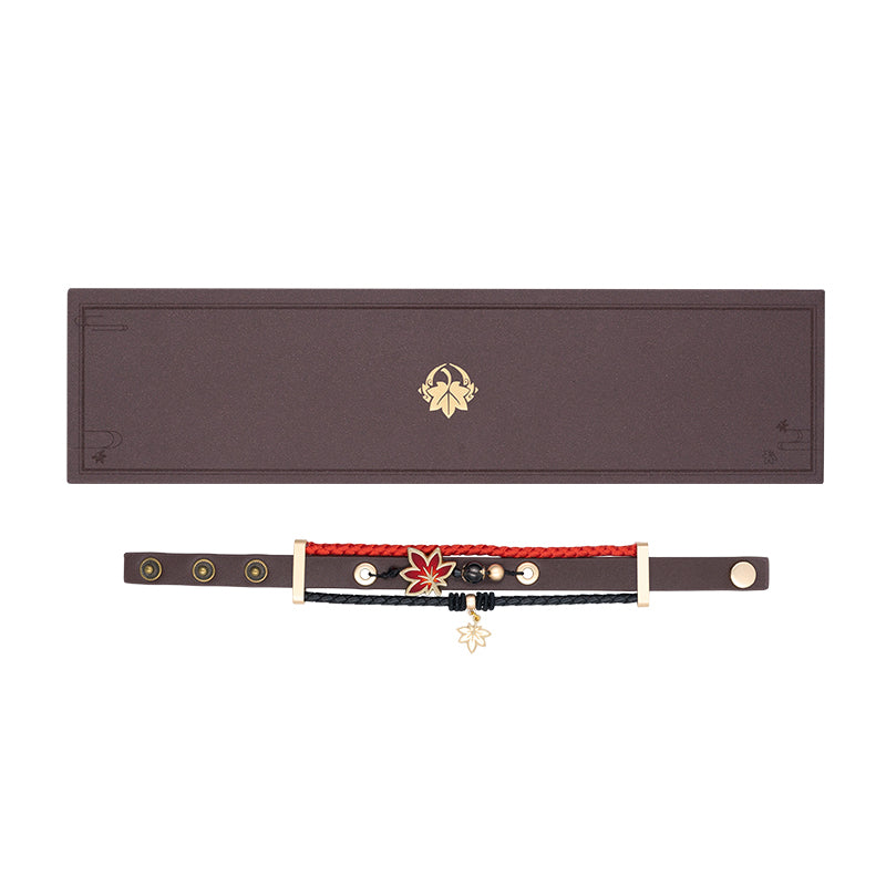 Kaedehara Kazuha themed bracelet isolated on white background with maple leaf decorations