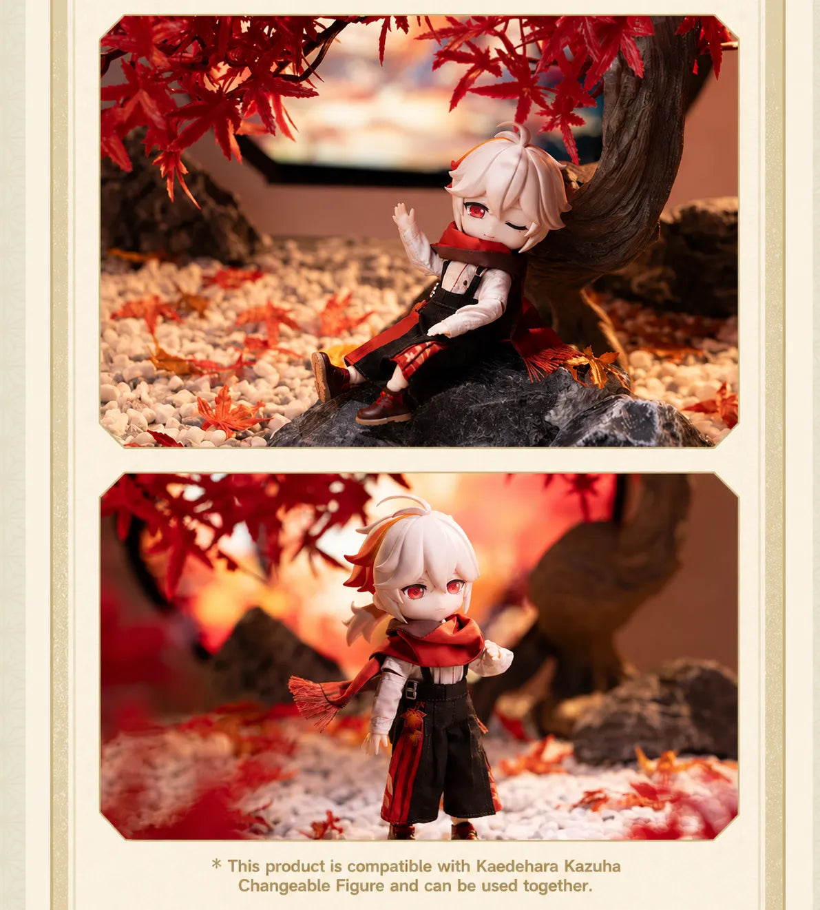 Kaedehara Kazuha changeable figure displayed among red maple leaves