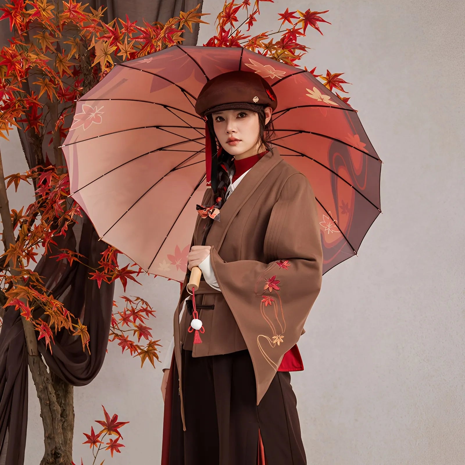 Kaedehara Kazuha themed casual jacket with maple leaf embroidery and seasonal styling