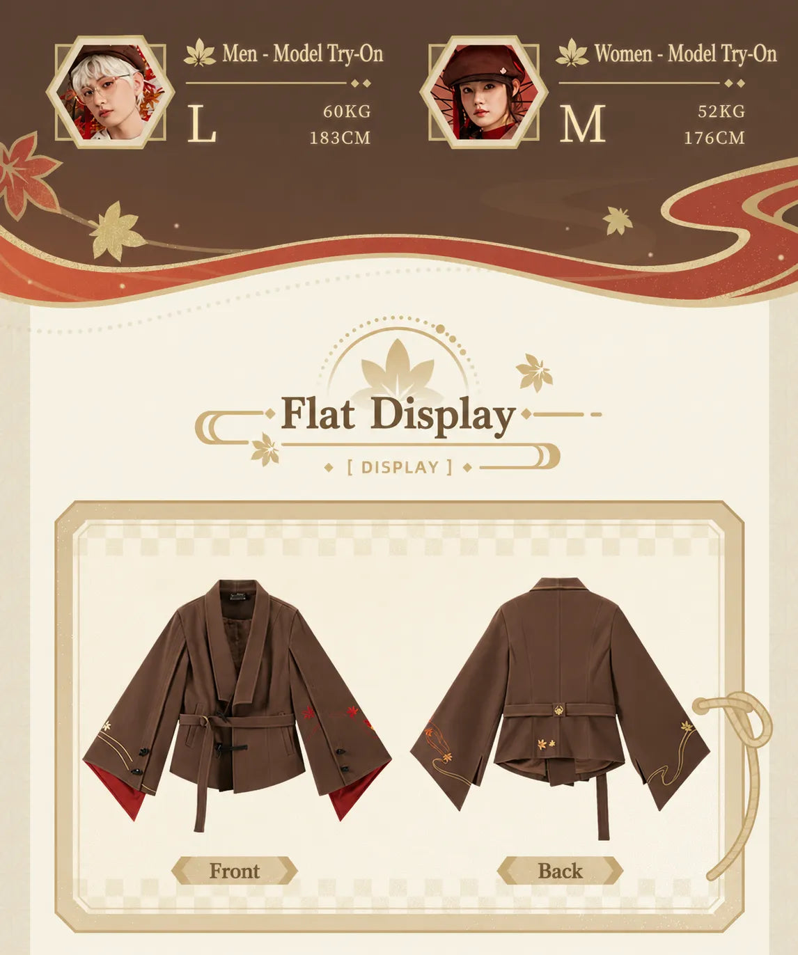 Kaedehara Kazuha themed jacket sleeve embroidery and maple leaf detail close up