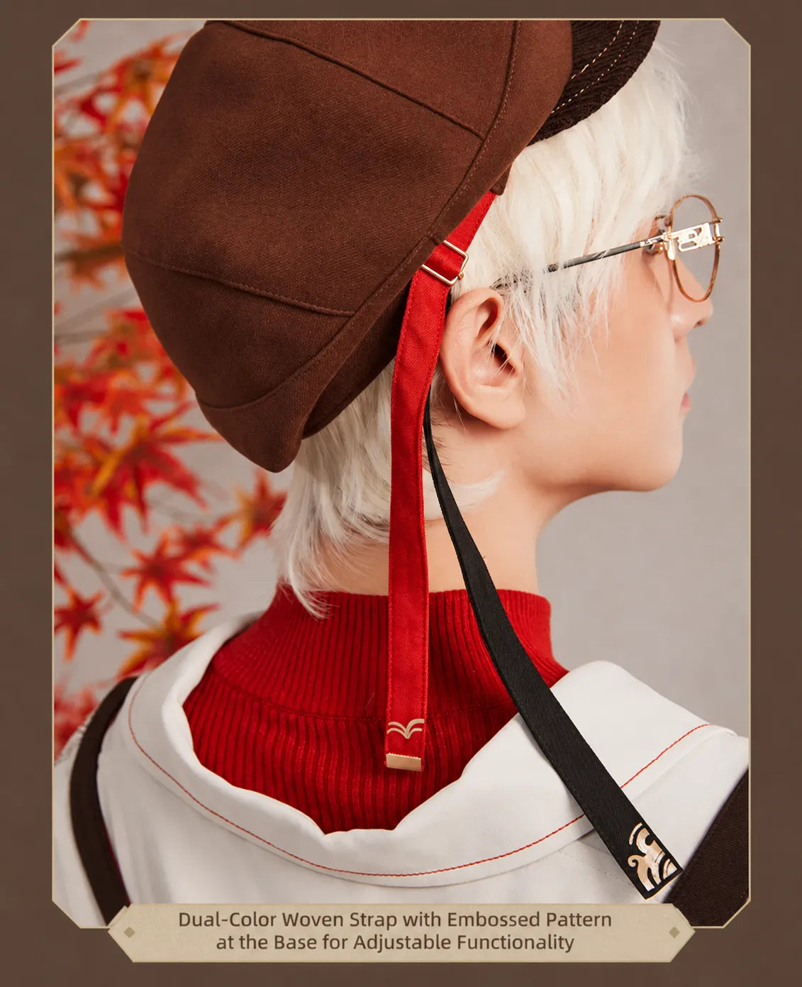 Maple leaf accessory detail on Genshin Impact Kazuha beret