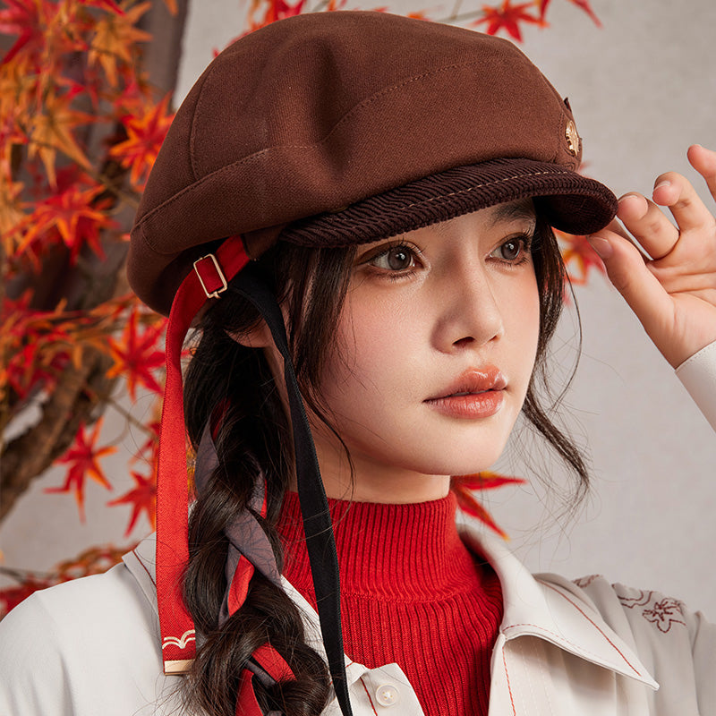 Genshin Kaedehara Kazuha themed impression series beret with maple leaf embroidery