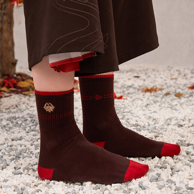 Genshin Kazuha socks collection with red black and white color variations