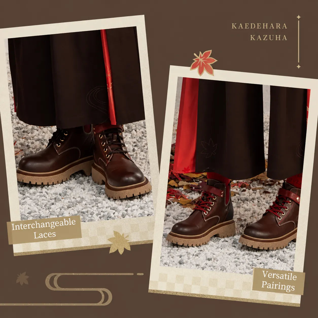 Kaedehara Kazuha themed boots styled with autumn outfit details