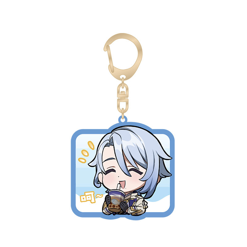 Genshin Kamisato Ayato acrylic keychain featuring chibi Inazuma character
