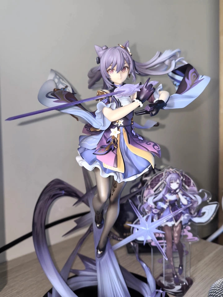 Keqing Genshin Impact figure photographed with decorative background by customer