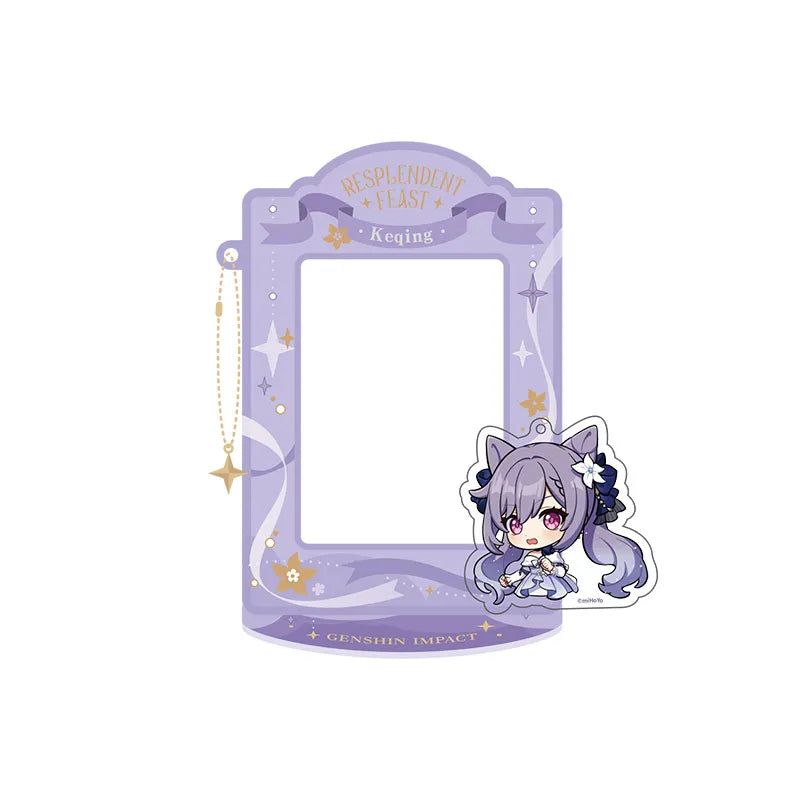 Keqing magnetic acrylic photo frame stand from Genshin featuring removable chibi accessories and decorative frame design