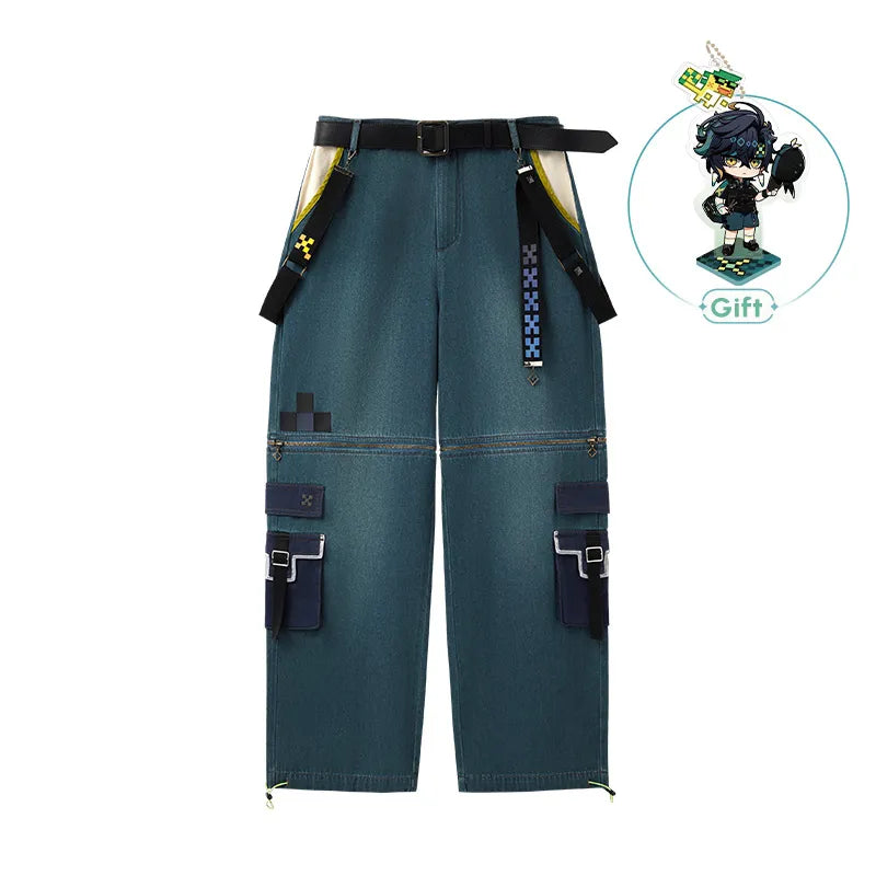 Genshin Impact Kinich Themed Impression Series detachable cargo denim pants front view