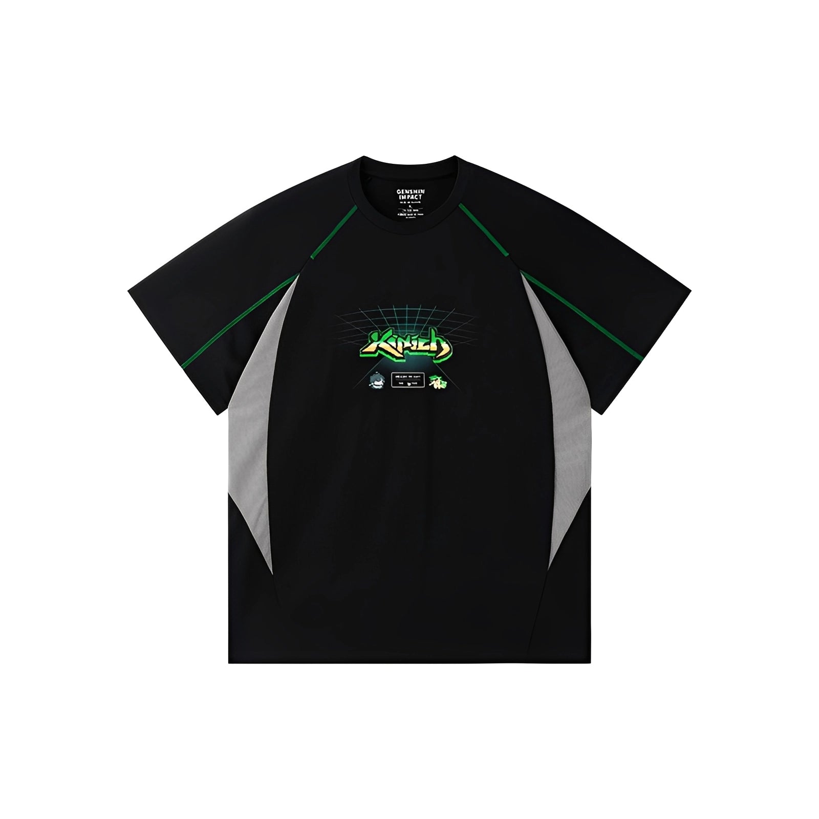 Genshin Impact Kinich Impression T-Shirt Ember Series flat lay view showing overall silhouette and graphic placement