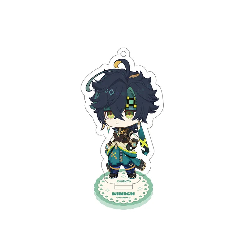 Genshin Kinich Stellar Recollection series acrylic standee with green-themed chibi artwork and acrylic display base