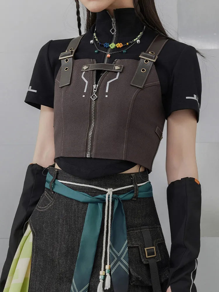 Genshin Impact Kinich cropped vest model showcase side profile view