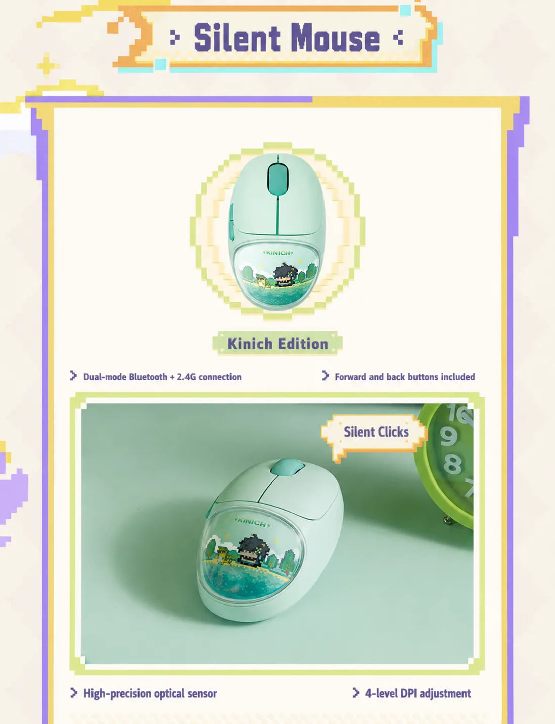 Genshin Impact Kinich wireless mouse with silent click and dual mode connection features