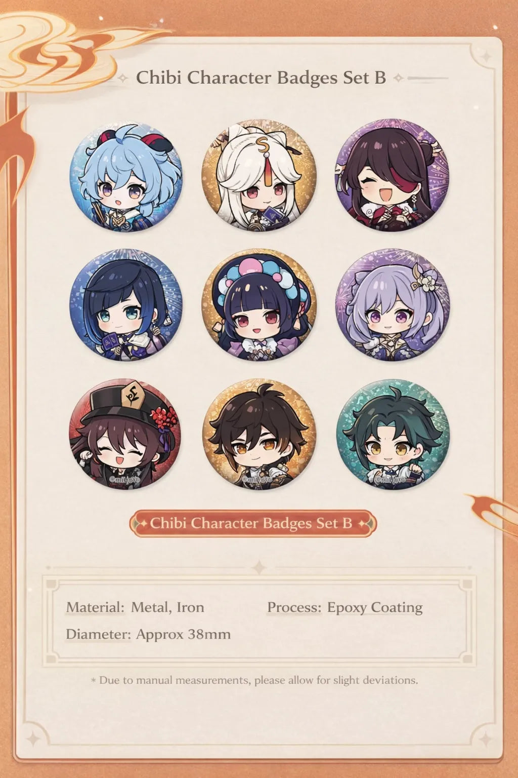 Genshin Impact Lantern Rite chibi mini badge set B featuring popular characters