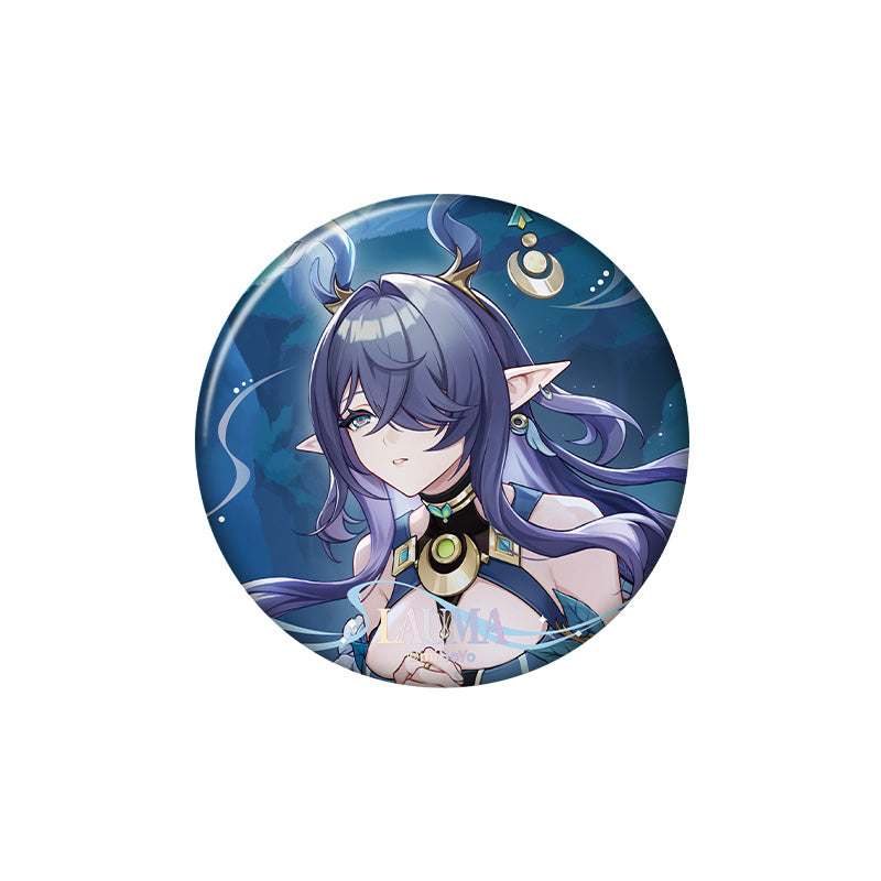 Genshin Impact Lauma A version character badge with holographic finish and themed artwork