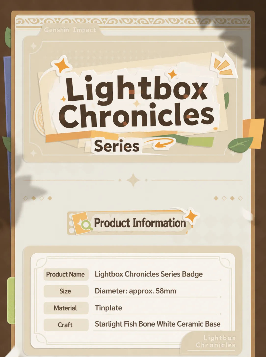 Genshin Impact Lightbox Chronicles Series Badge Product Information