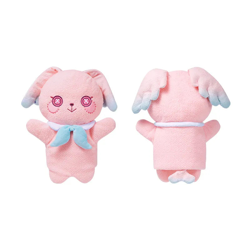 Linnea rabbit-eared plush hand puppet on a white background