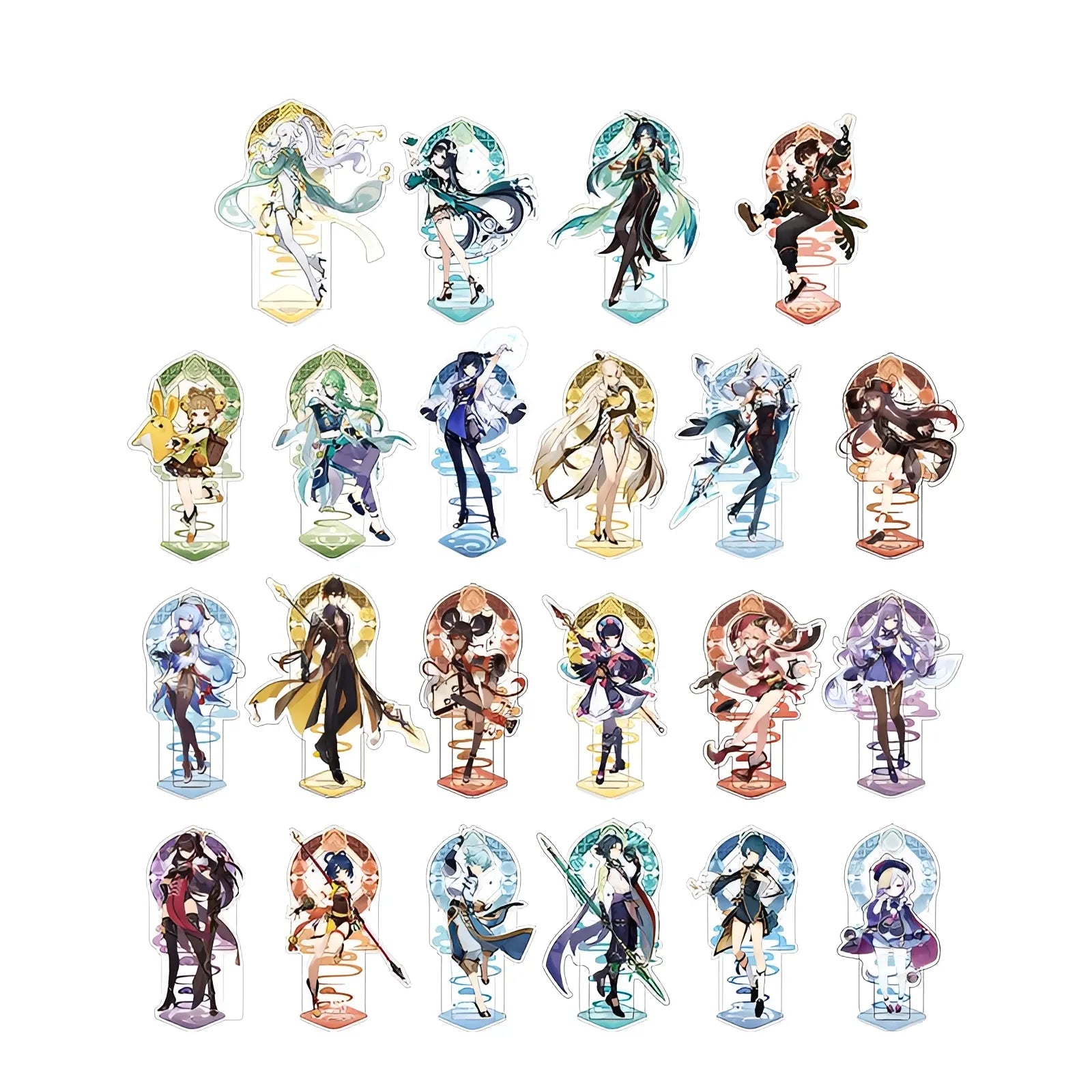 Genshin Impact Liyue Harbor character acrylic standee series featuring Xiao Keqing Hu Tao Zhongli Ganyu Yelan and other Liyue characters