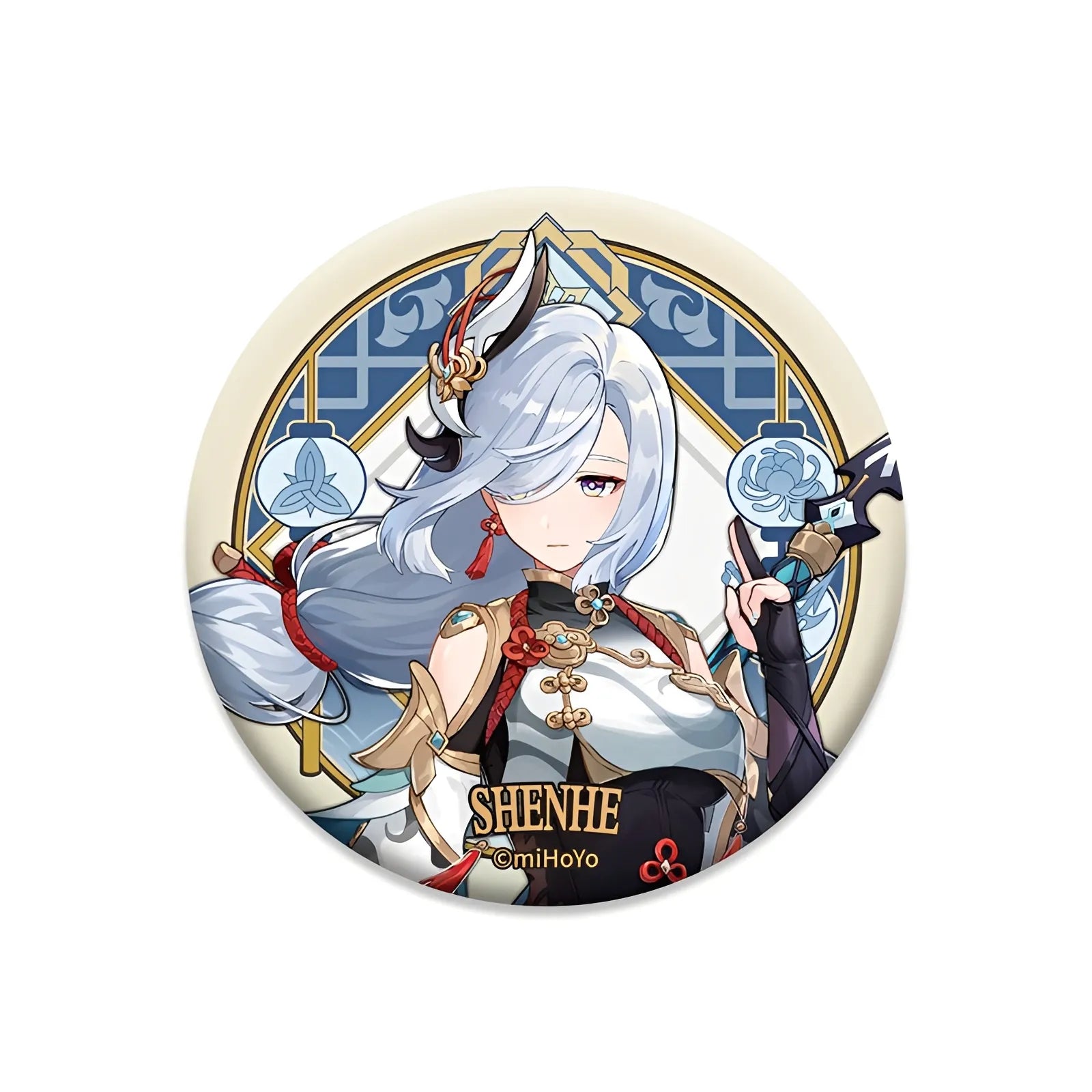 Genshin Impact Liyue Harbor Series character badge featuring Shenhe collectible anime pin