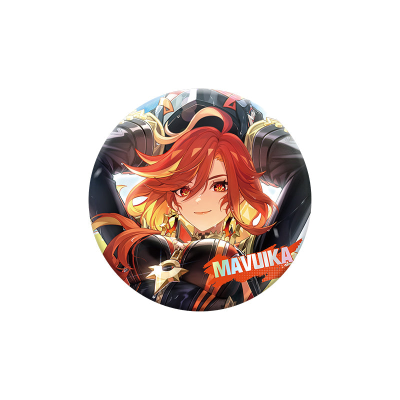 Genshin Impact Mavuika C version character badge with holographic finish and themed artwork