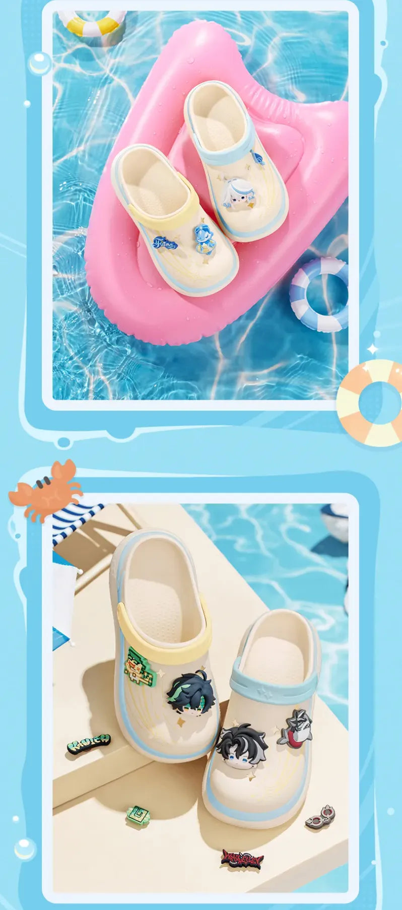 Klee Hu Tao and Yoimiya Midsummer Party clog charm set sizes