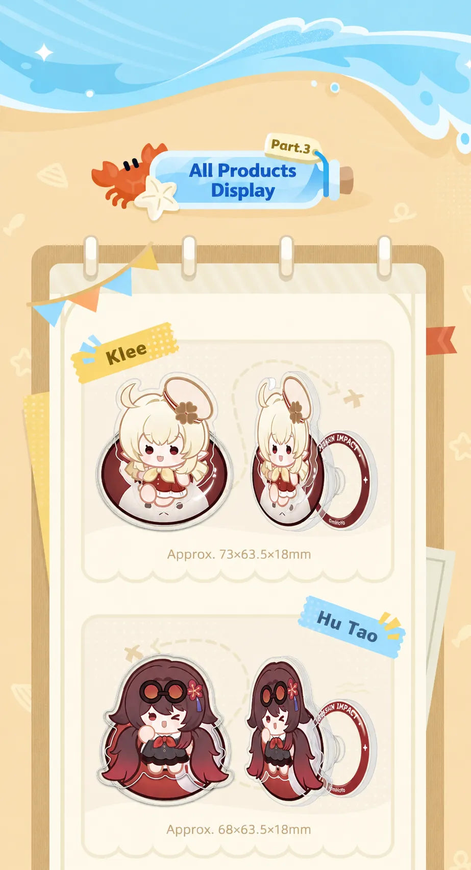 Yoimiya, Furina, and Wriothesley magnetic phone stand designs with dimensions