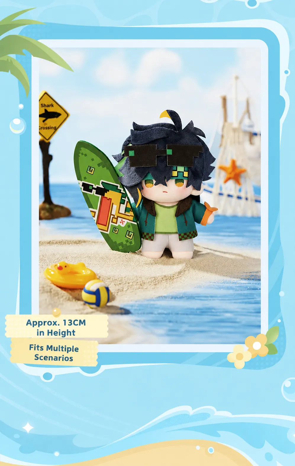 Klee and Hu Tao plush dolls with removable outfits and swimming rings
