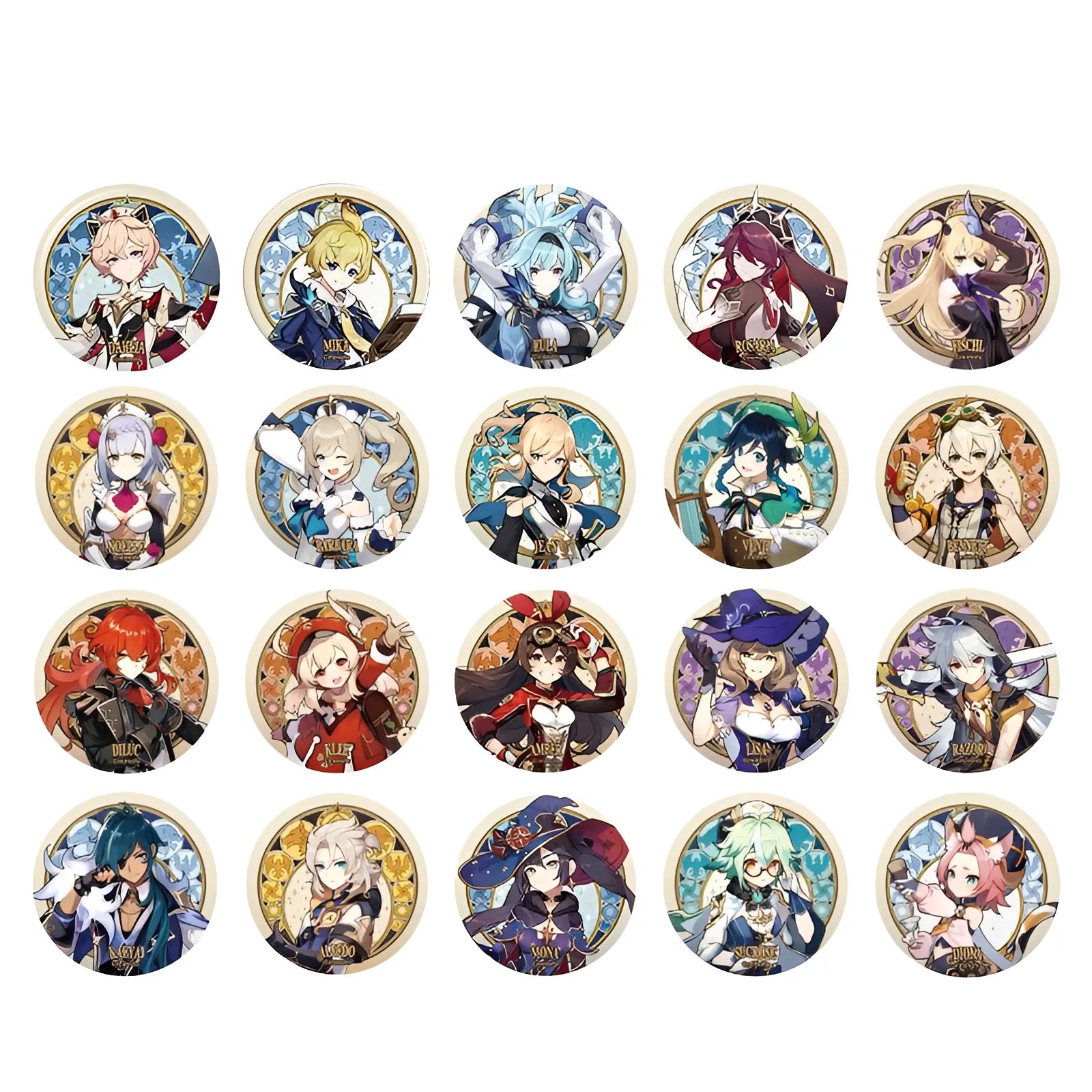 Genshin Impact Mondstadt Series character badges featuring Barbara Bennett Diluc Diona and Rosaria