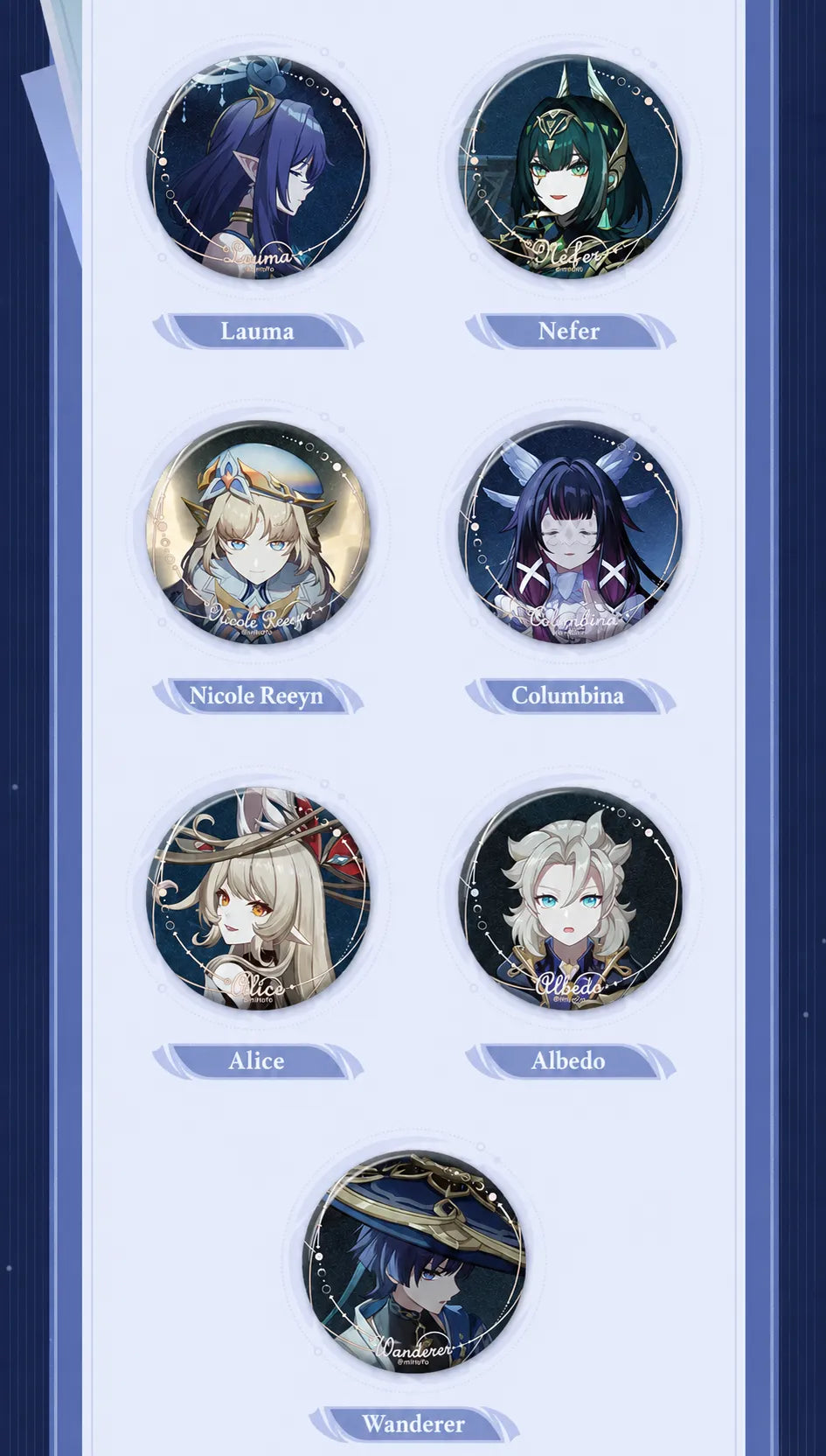 Genshin Impact Moonlit Ballad of The Night Series Badge Blind Box Special Edition