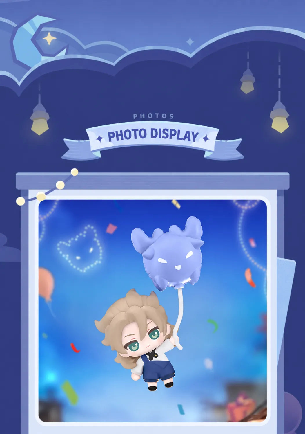 Genshin Impact Moonlit Wanderings chibi charms displayed with balloon companions