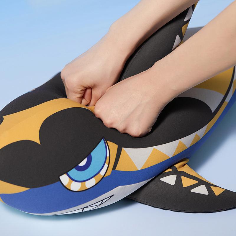 cooling ice silk shark pillow with blue and yellow themed appearance