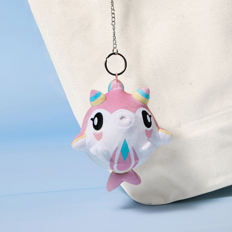 Freshwater Blubberbeast plush keychain from Genshin Impact with pastel embroidered details and soft texture