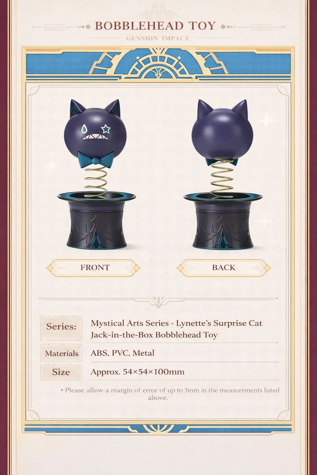 Genshin Impact Lynette cat bobblehead size detail approx 54x54x100mm