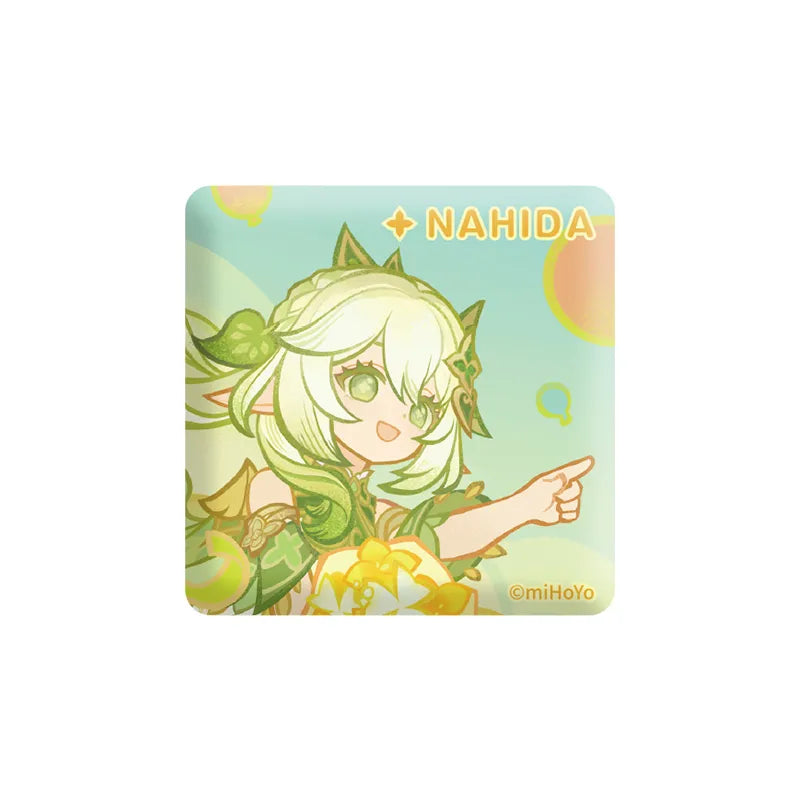 Genshin Impact Nahida badge Design D with whimsical floral candy themed artwork and bright pastel colors