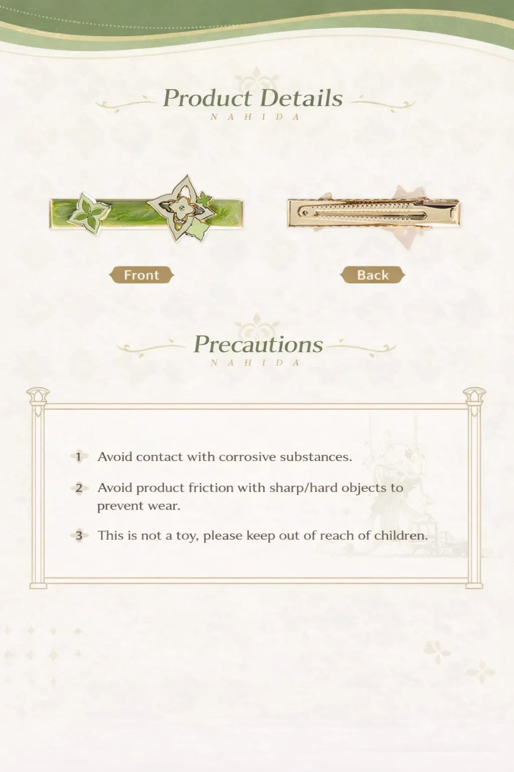 Genshin Impact Nahida hair clip in use display floral scene soft lighting