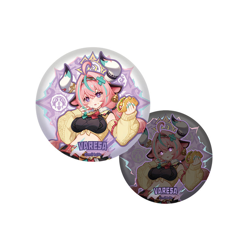 Varesa character badge from Genshin Impact Natlan Series with partial reflective collectible design