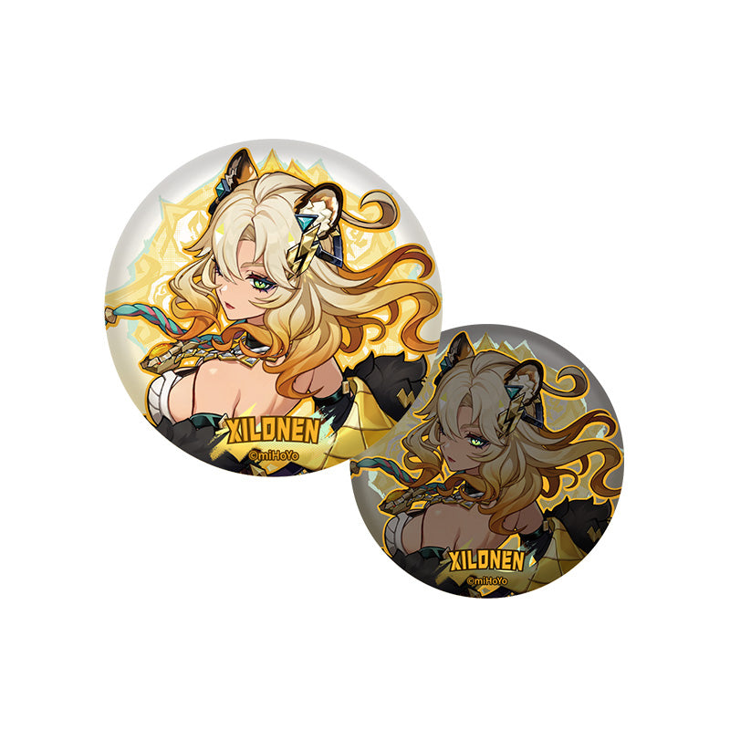 Xilonen character badge from Genshin Impact Natlan Series with reflective effect collectible accessory