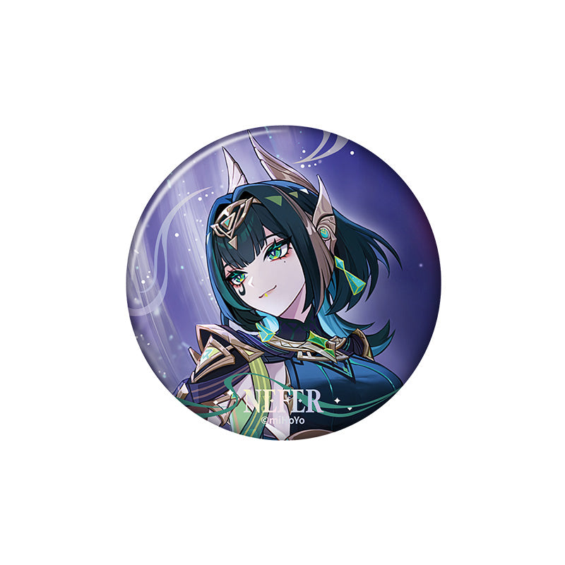 Genshin Impact Nefer A version character badge with holographic finish and themed artwork