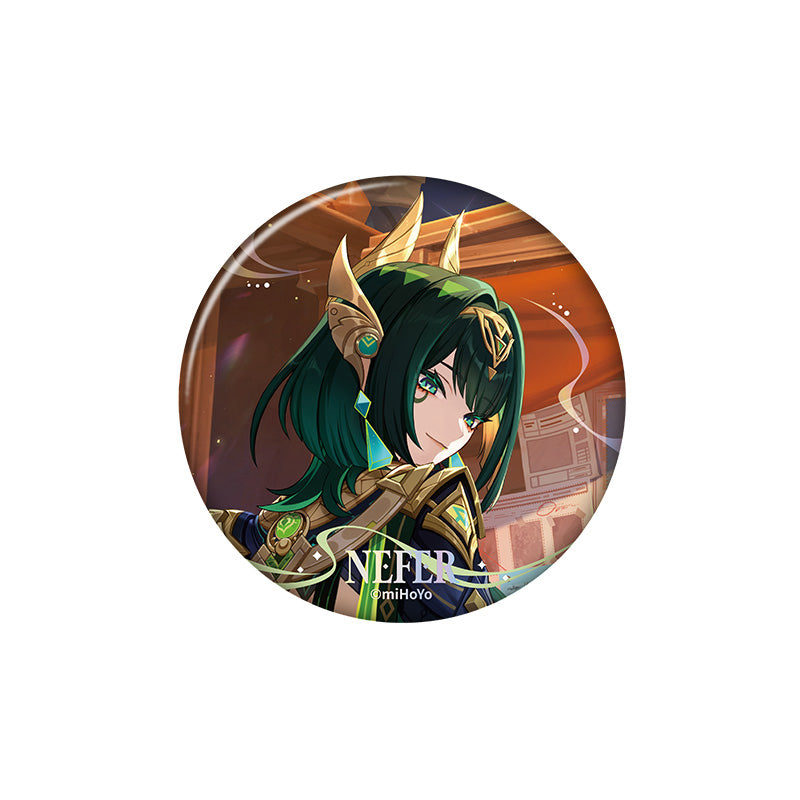 Genshin Impact Nefer B version character badge with holographic finish and themed artwork