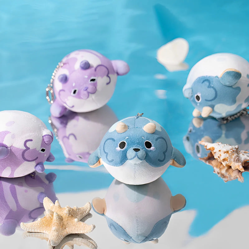Genshin Impact Ocean Series Blubberbeast plush keychain blue and purple variants display