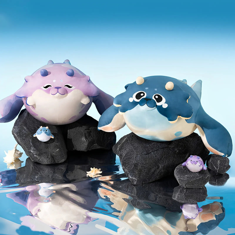 Genshin Impact Ocean Series Blubberbeast plush pillow blue and purple variants display
