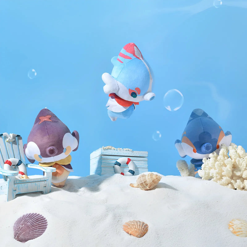 Genshin Impact Ocean Series seahorse plush keychain blue pink brown and purple variants group display